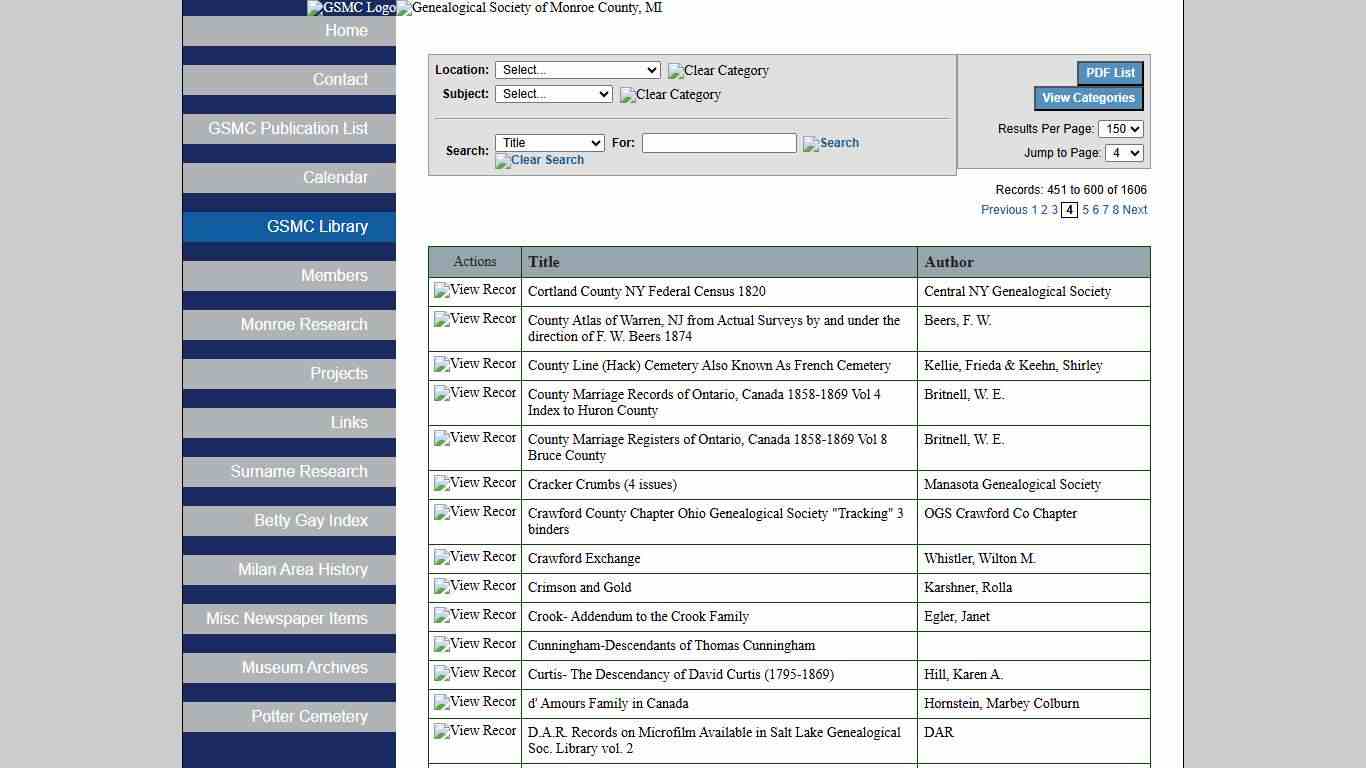 Genealogical Society of Monroe County, MI - GSMC Library