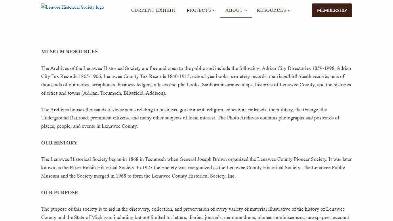 About - Lenawee Historical Society